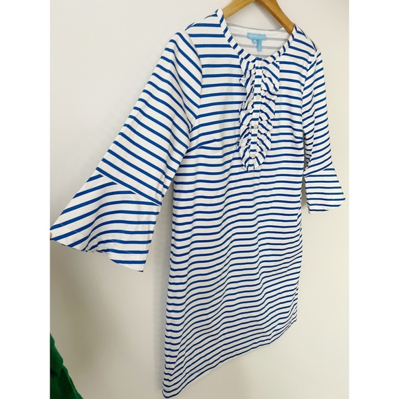 Draper James Sailor Stripe Ruffle Shift Dress Blue white  8 - Picture 9 of 11